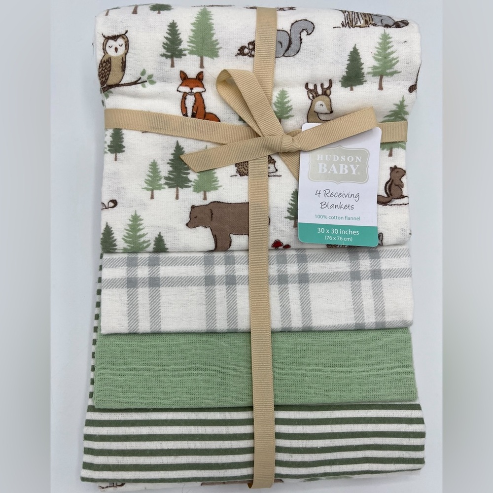 100% COTTON 4 PACK RECEIVING BLANKETS WOODLAND ANIMALS